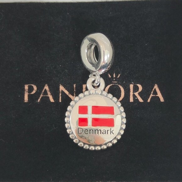 Pandora Denmark Flag Dangle Charm S925 Silver with box - Picture 1 of 11